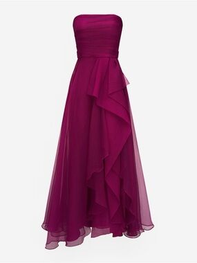 THEIA Teresa Draped Tulle Gown Strapless Dress in Wine